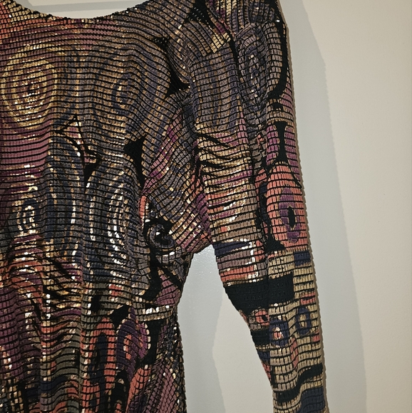 VINTAGE 1980's Janine Hand Painted Metallic Mosaic Runway Dress ITALY S - Picture 8 of 11
